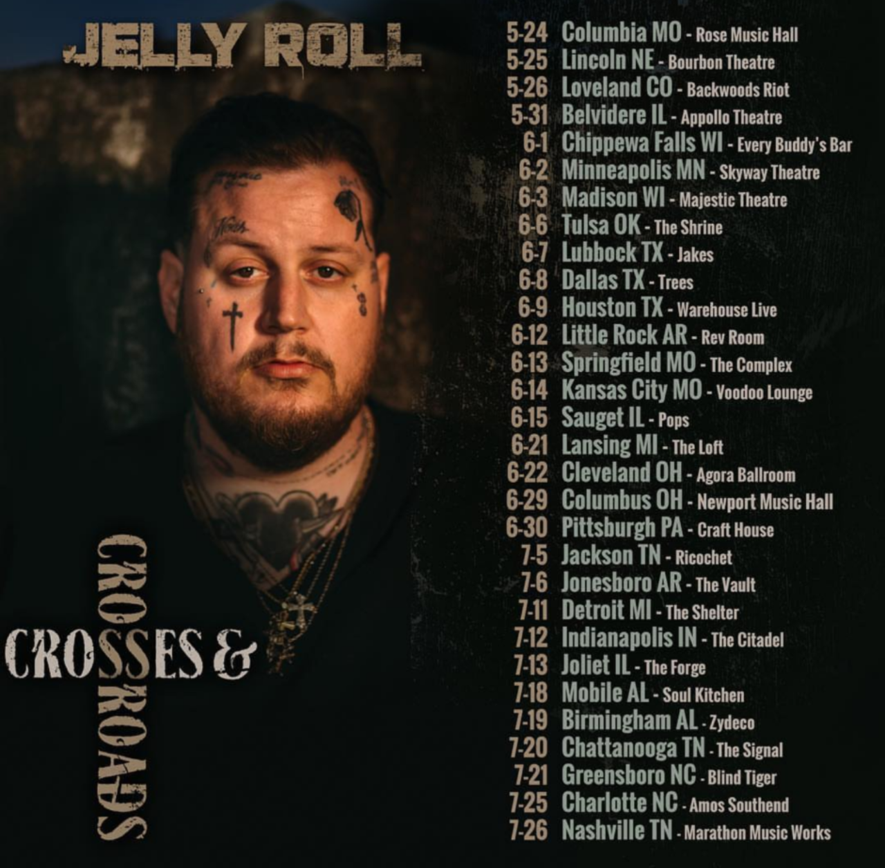 Jelly Roll Releases Two New Albums, and dates for the “Crosses and