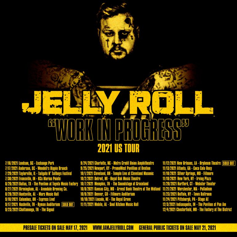 Jelly Roll Announces the Over 4 Month Long Tour “Work In Progress” From July-December 2021